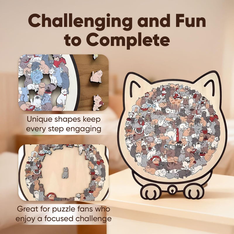 GROHESE 135-Piece Morandi-Colored Cat Shaped Wooden Jigsaw Puzzle  Wooden Cat Puzzles For Adults  Cute Animal Lovers Decorative With Adorable Cats Outlines Framed  Home Decor & Gift (Morandi) (#2) - Image 5