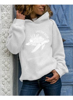 Generic Long Sleeve Hoodie Womens Fashion Animal Print round Neck Pullover Sweatshirt Streetwear Style Comfortable Fit Polyester Fiber white hooded  - Image 1
