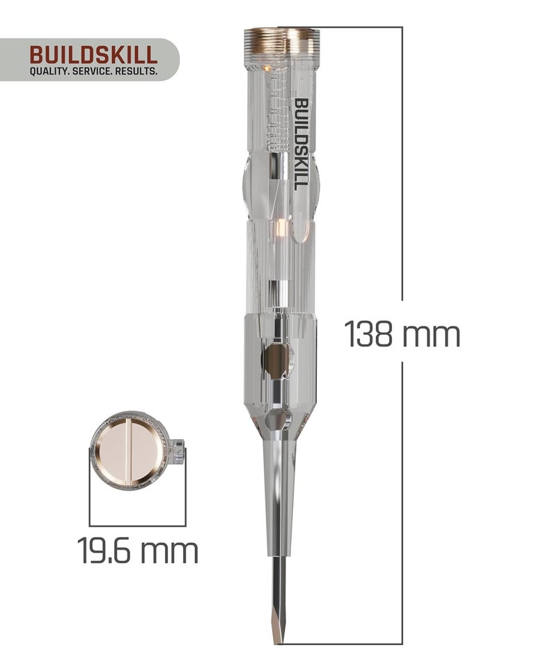 BUILDSKILL Electric Tester Screwdriver, Transparent Ergonomic Design, Durable Pocket Clip Screw Driver, Improved Cap Design, Line Tester - Tester Electrical for Industrial & Domestic Use (Pack of 1) - Image 2