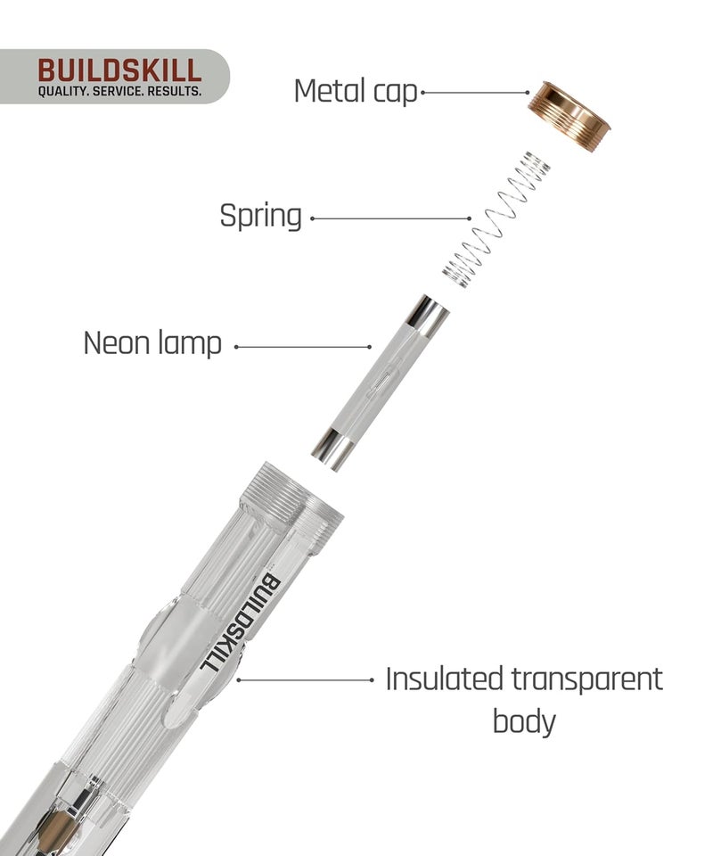 BUILDSKILL Electric Tester Screwdriver, Transparent Ergonomic Design, Durable Pocket Clip Screw Driver, Improved Cap Design, Line Tester - Tester Electrical for Industrial & Domestic Use (Pack of 1) - Image 3