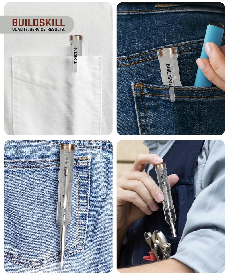 BUILDSKILL Electric Tester Screwdriver, Transparent Ergonomic Design, Durable Pocket Clip Screw Driver, Improved Cap Design, Line Tester - Tester Electrical for Industrial & Domestic Use (Pack of 1) - Image 5