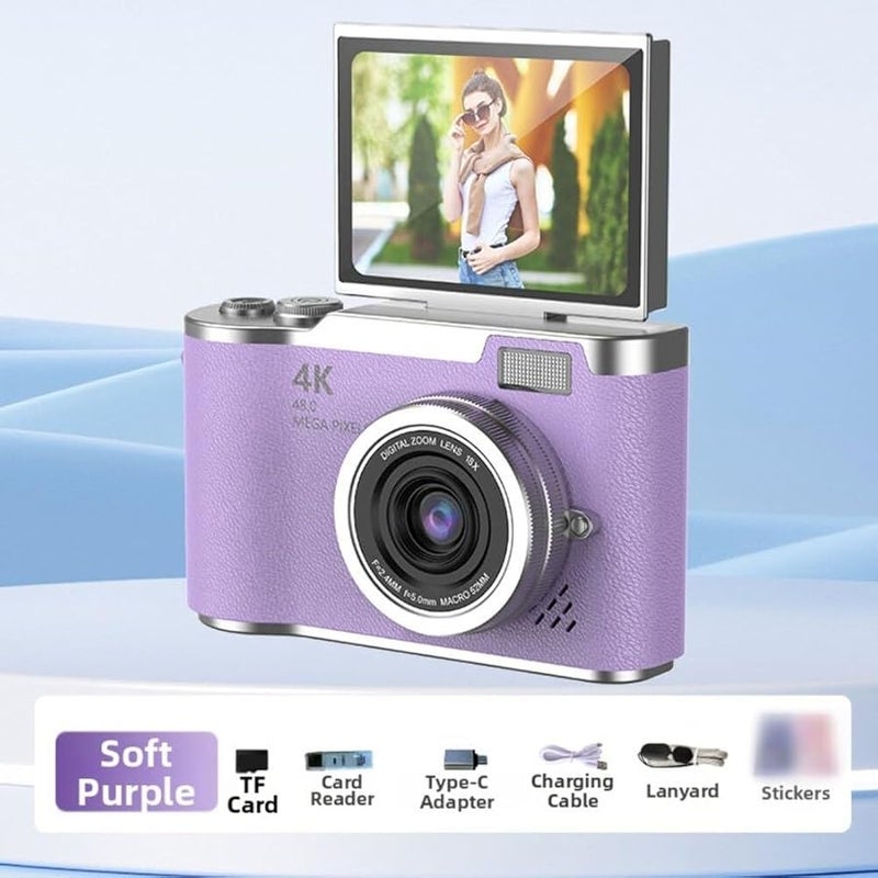 Digital Camera 4K 48MP Compact With 180 Flip Screen 8X Zoom Purple 32G - Image 2