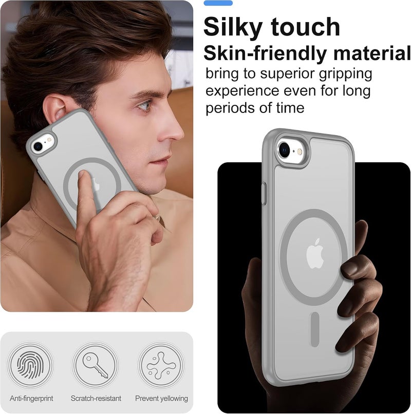 Pilaru Magnetic Case for iPhone 7/8 & SE 2022/2020(3rd/2nd)[Compatible with MagSafe] 2 Screen Protector | Anti- Fingerprint, Shockproof, Skin-friendly Slim Fit Translucent for iPhone SE-Grey - Image 5