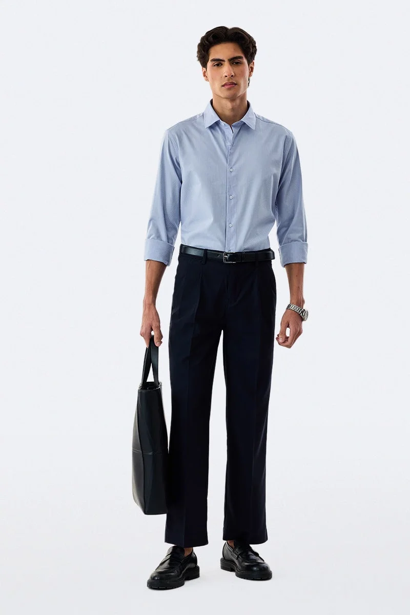 SNITCH Light Blue Textured Long Sleeve Slim Fit Formal Luxe Shirt