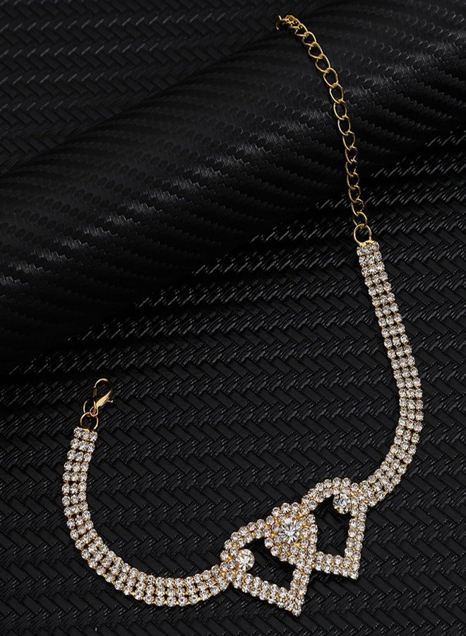 خلخال عصري على شكل قلب مزدوج مع حجر الراين، إكسسوار شاطئ لامع وشعبي للنساء - Image 2