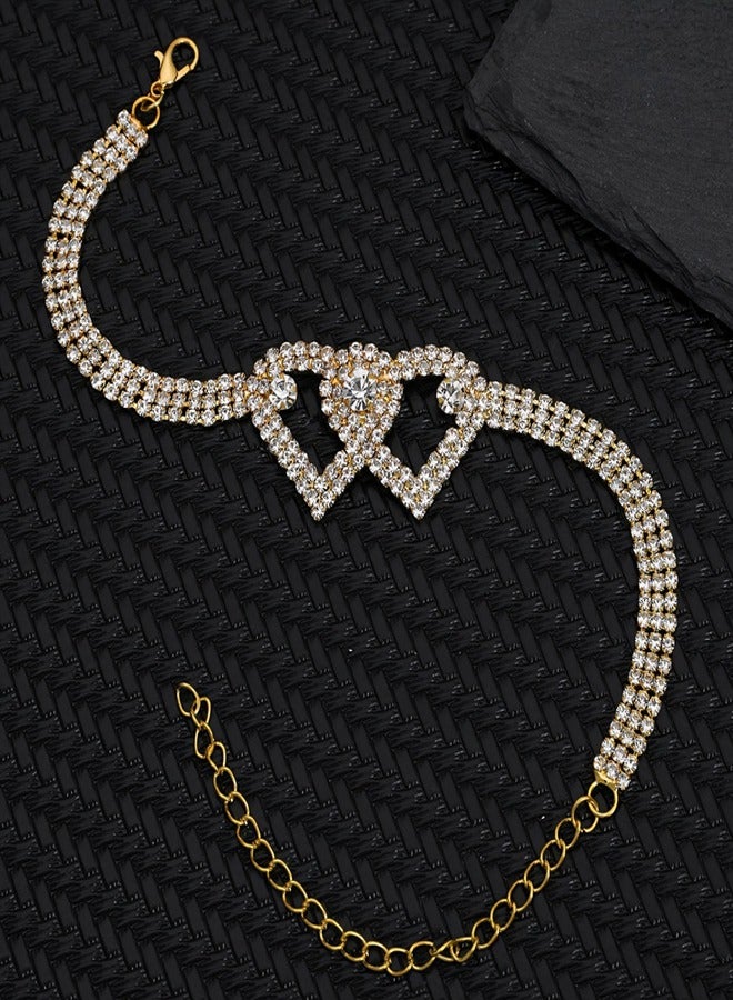 خلخال عصري على شكل قلب مزدوج مع حجر الراين، إكسسوار شاطئ لامع وشعبي للنساء - Image 3