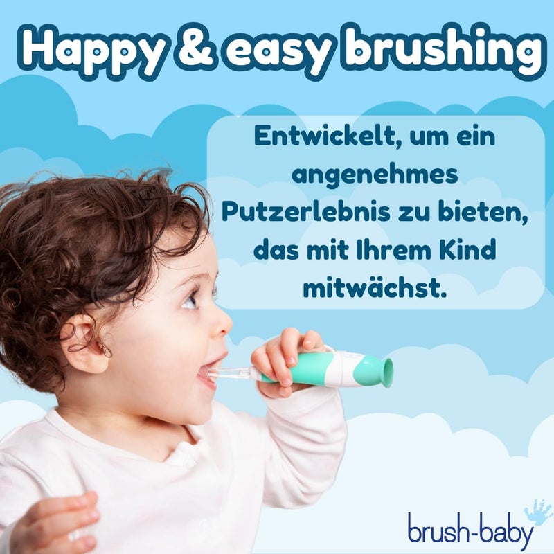 brush-baby BabySonic Infant and Toddler Electric Toothbrush for Ages 0-3 Years - Smart LED Timer and Gentle Vibration Provide a Fun Brushing Experience - Includes 2 Sensitive Brush Heads (Teal) - Image 4
