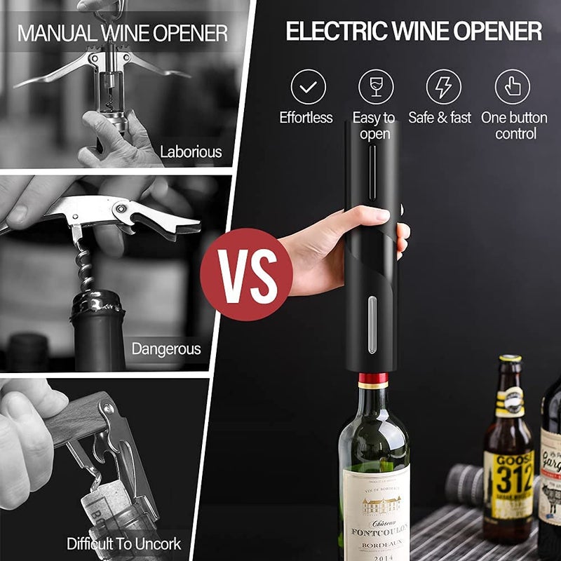 Deoxys Deoxys Electric Wine Opener Set Automatic CorkscrewBattery Powered Wine Bottle Opener Wine Opener Gift Set with Foil Cutter Vacuum Wine Stopper and Aerator Pourer 4 in 1 Black  - Image 2