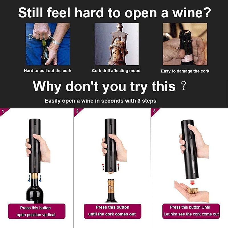Deoxys Deoxys Electric Wine Opener Set Automatic CorkscrewBattery Powered Wine Bottle Opener Wine Opener Gift Set with Foil Cutter Vacuum Wine Stopper and Aerator Pourer 4 in 1 Black  - Image 5