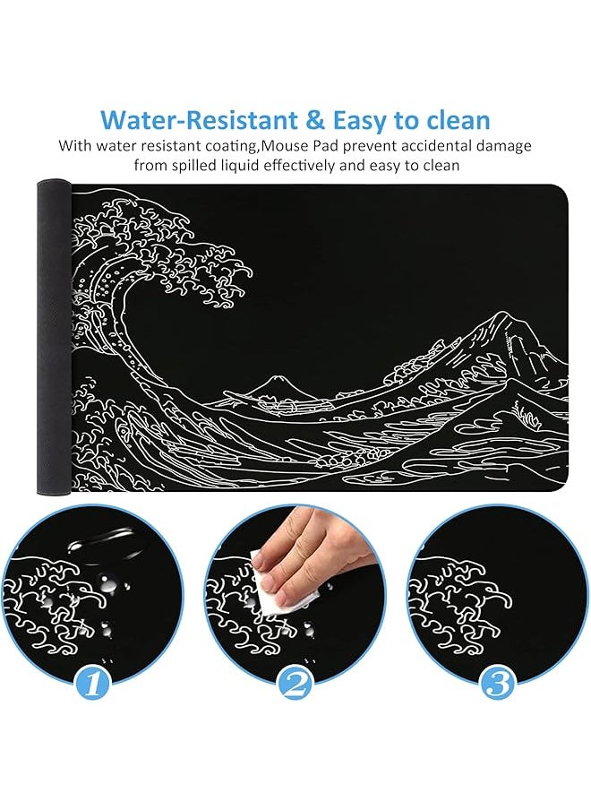 erorex - Gaming Mouse Pad Mousepad Xxl Large Rubber Base Desk Mat With Stitched Edges Keyboard Mouse Mat Desk Pad For Work Game Office Home Black Wave Of Kanagawa - Image 1