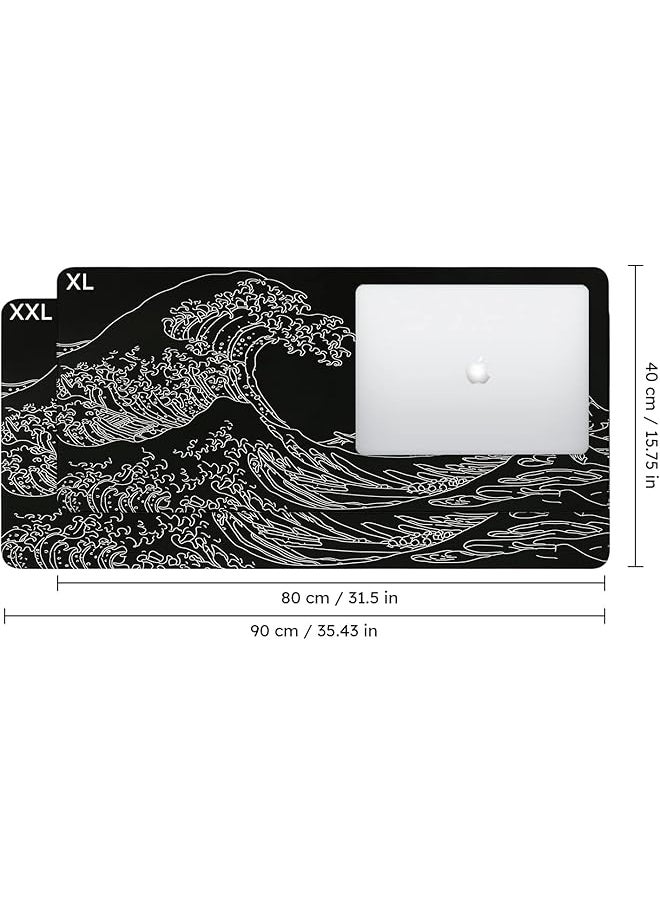 erorex - Gaming Mouse Pad Mousepad Xxl Large Rubber Base Desk Mat With Stitched Edges Keyboard Mouse Mat Desk Pad For Work Game Office Home Black Wave Of Kanagawa - Image 1
