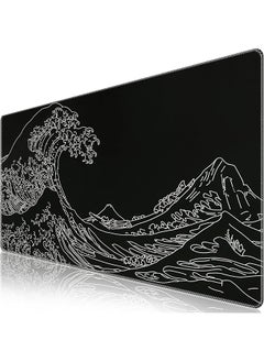 Gaming Mouse Pad Mousepad Xxl Large Rubber Base Desk Mat With Stitched Edges Keyboard Mouse Mat Desk Pad For Work Game Office Home Black Wave Of Kanagawa