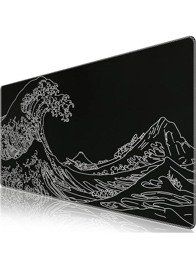 erorex - Gaming Mouse Pad Mousepad Xxl Large Rubber Base Desk Mat With Stitched Edges Keyboard Mouse Mat Desk Pad For Work Game Office Home Black Wave Of Kanagawa - Image 1