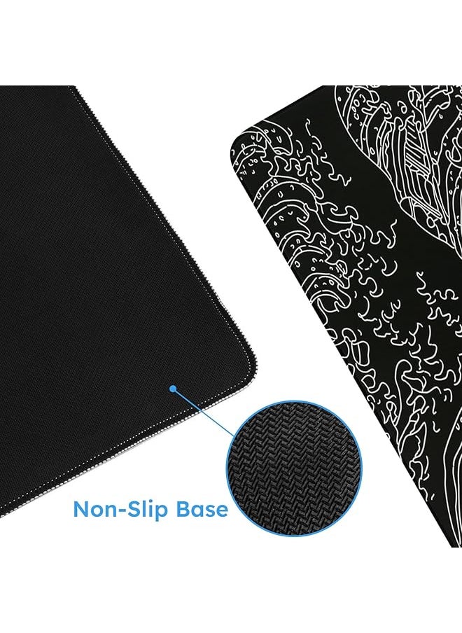 erorex - Gaming Mouse Pad Mousepad Xxl Large Rubber Base Desk Mat With Stitched Edges Keyboard Mouse Mat Desk Pad For Work Game Office Home Black Wave Of Kanagawa - Image 1