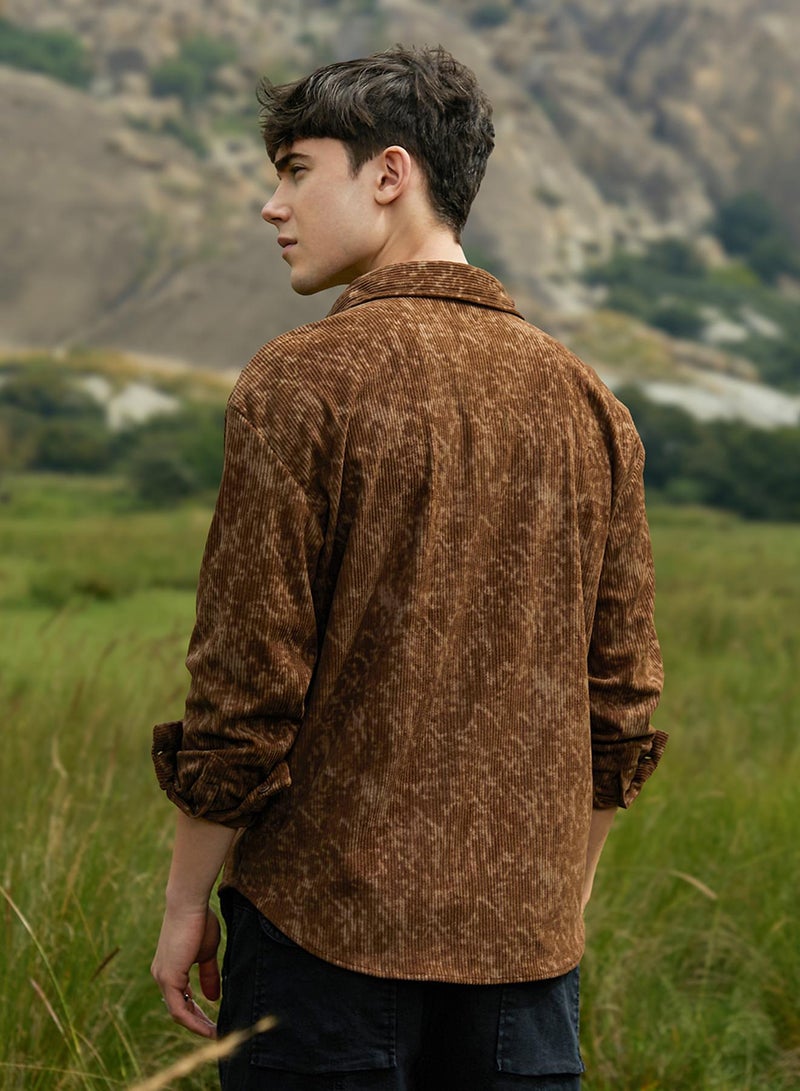 Campus Sutra Men's Chocolate Brown Faded Corduroy Oversized Shirt  - Image 5