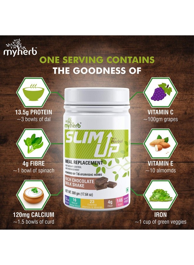 MYHERB Slim Up Meal Replacement Shake With 16 Natural Herbal Blend (Ayurvedic Formula) For Weight Control&Management-13.5g Protein-23 Vitamins For Men&Women (Chocolate Milk Shake, 500 gm) - Image 5