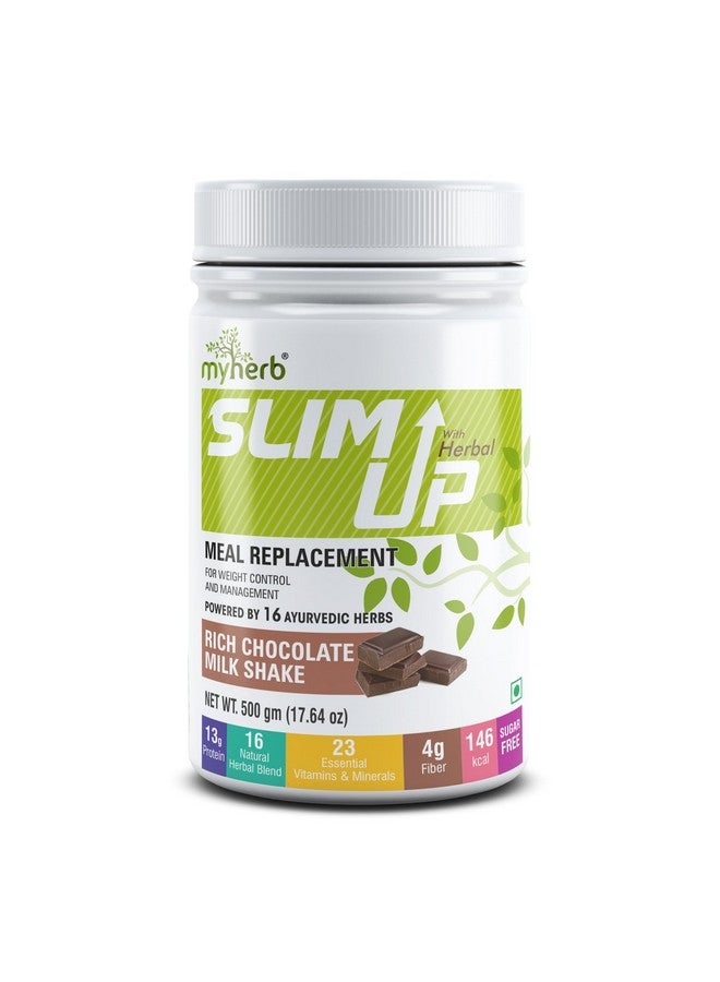 MYHERB Slim Up Meal Replacement Shake With 16 Natural Herbal Blend (Ayurvedic Formula) For Weight Control&Management-13.5g Protein-23 Vitamins For Men&Women (Chocolate Milk Shake, 500 gm) - Image 1