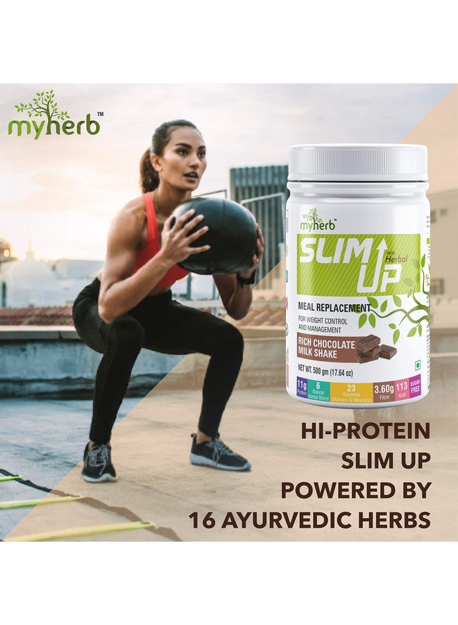 MYHERB Slim Up Meal Replacement Shake With 16 Natural Herbal Blend (Ayurvedic Formula) For Weight Control&Management-13.5g Protein-23 Vitamins For Men&Women (Chocolate Milk Shake, 500 gm) - Image 4