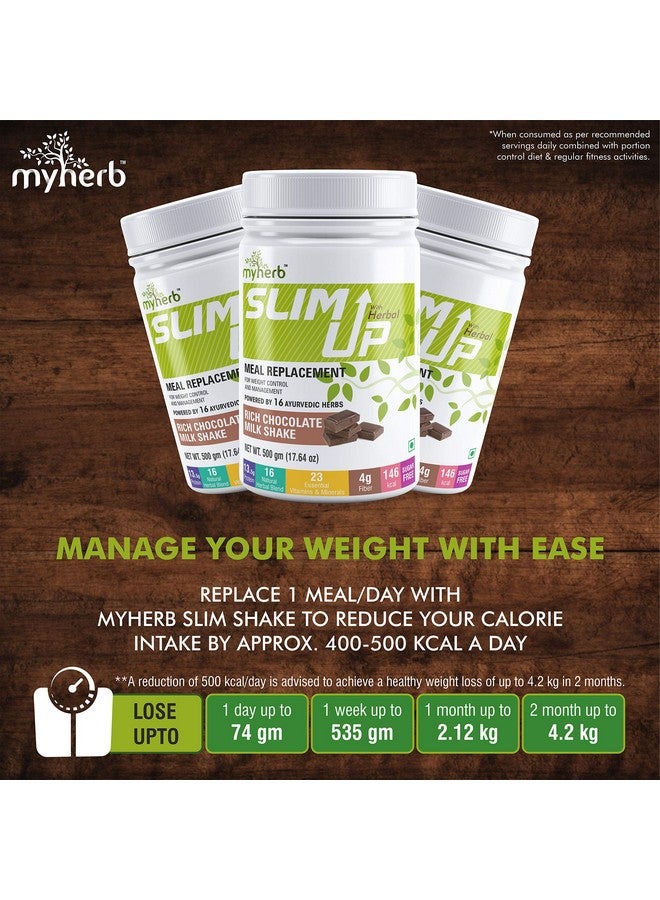 MYHERB Slim Up Meal Replacement Shake With 16 Natural Herbal Blend (Ayurvedic Formula) For Weight Control&Management-13.5g Protein-23 Vitamins For Men&Women (Chocolate Milk Shake, 500 gm) - Image 2