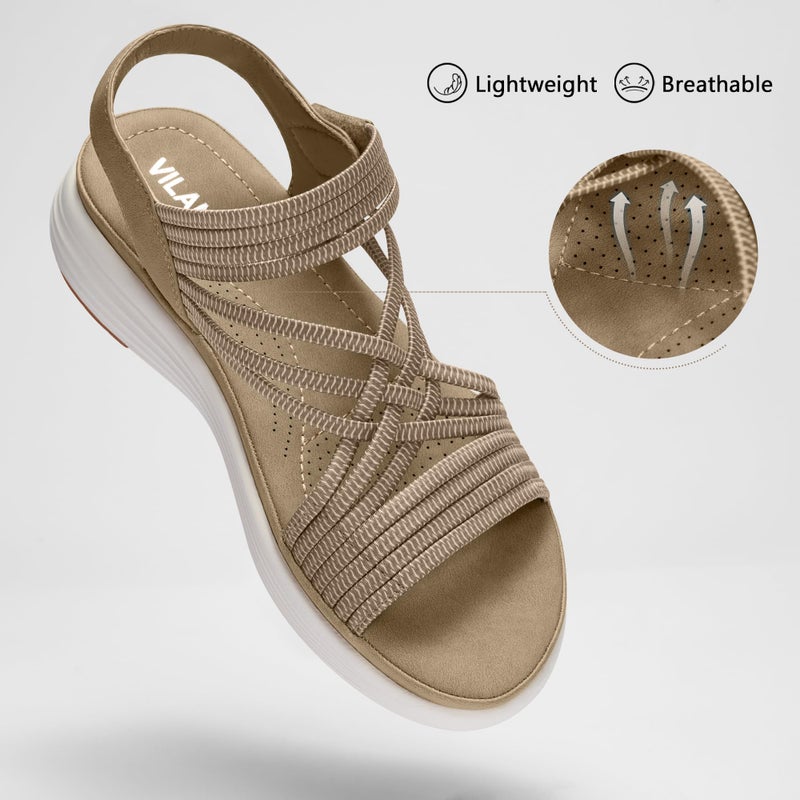 Vilanva Women's Comfortable Walking Sandals (Dark Khaki Size 10) - Image 4