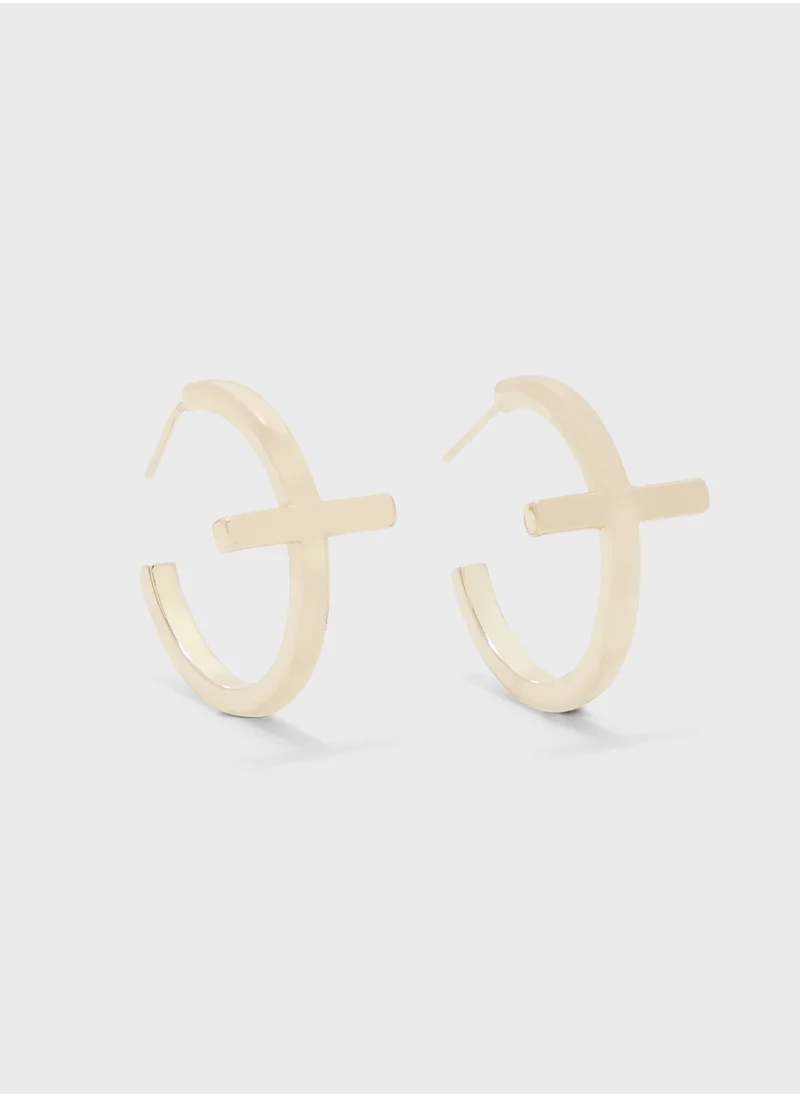 reds revenge Curved Cross Hoop Earrings