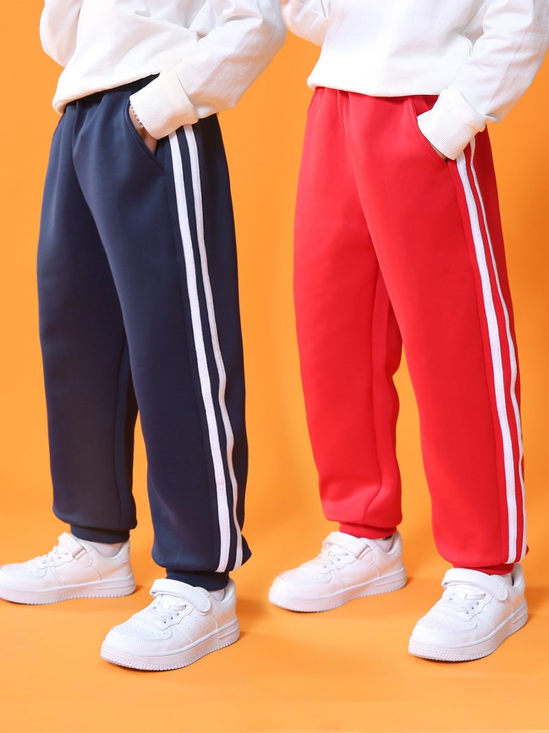 Girls' Red Pants Boys' Sports Pants Children'S Trousers Primary School Uniform Pants Two Bars Dark Blue - Image 4
