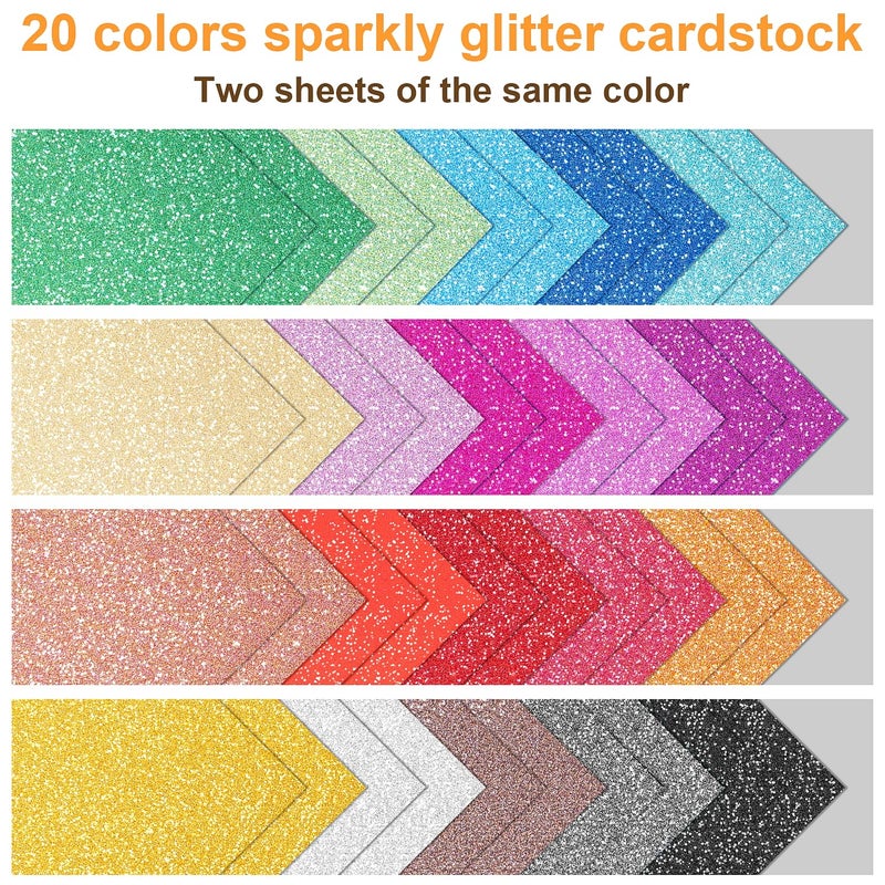 BetyBedy 40 Sheets 20 Colors Glitter Cardstock, BetyBedy Cricut Paper Cardstock, No-Shed Sparkly Glitter, A5 Glitter Paper for Arts and Crafts - Card Making, Scrapbooking, DIY Projects - Image 4