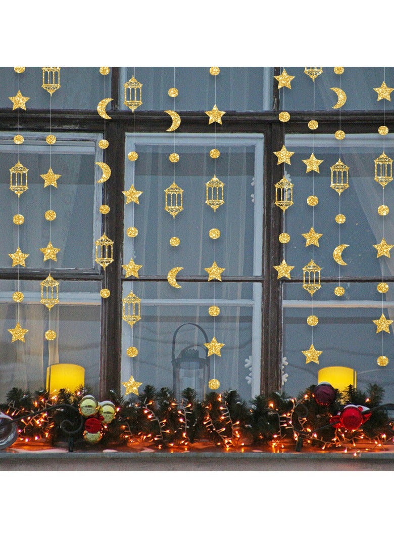 VUCATIN لافتة ديكور عيد رمضان بطول 13.12 قدم، لافتة حفلات رمضان المبارك، خلفية فانوس قمري لامع، ديكورات حائط معلقة للمنزل وحفلات الزفاف وأعياد الميلاد والحفلات الإسلامية - Image 1