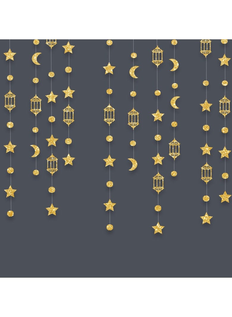 VUCATIN لافتة ديكور عيد رمضان بطول 13.12 قدم، لافتة حفلات رمضان المبارك، خلفية فانوس قمري لامع، ديكورات حائط معلقة للمنزل وحفلات الزفاف وأعياد الميلاد والحفلات الإسلامية - Image 2