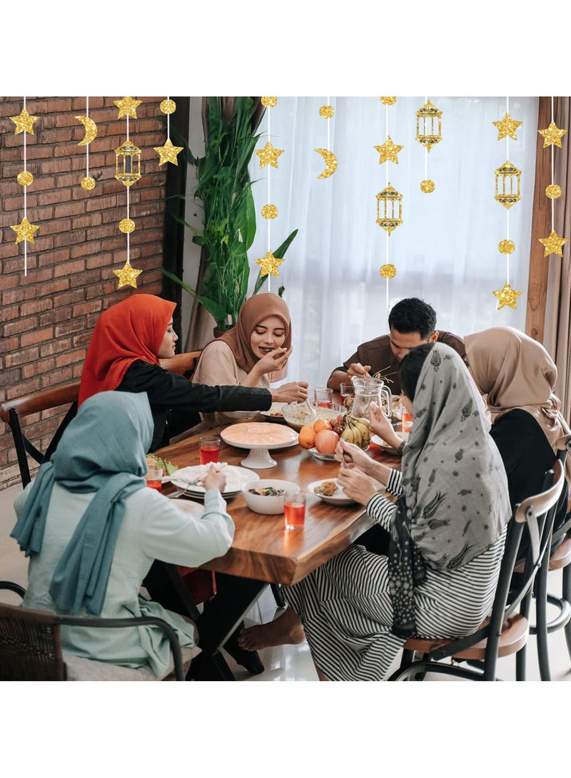 VUCATIN لافتة ديكور عيد رمضان بطول 13.12 قدم، لافتة حفلات رمضان المبارك، خلفية فانوس قمري لامع، ديكورات حائط معلقة للمنزل وحفلات الزفاف وأعياد الميلاد والحفلات الإسلامية - Image 4