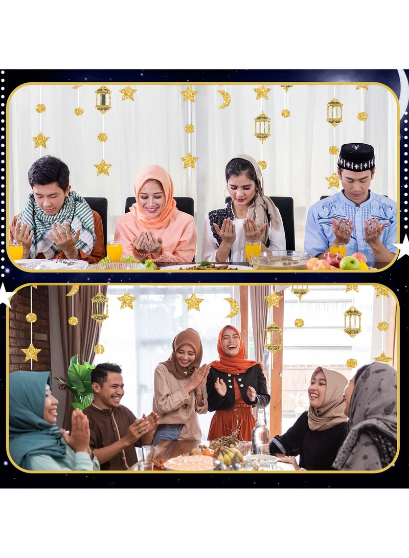 VUCATIN لافتة ديكور عيد رمضان بطول 13.12 قدم، لافتة حفلات رمضان المبارك، خلفية فانوس قمري لامع، ديكورات حائط معلقة للمنزل وحفلات الزفاف وأعياد الميلاد والحفلات الإسلامية - Image 5
