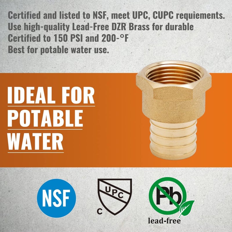 SUNGATOR 6-Pack PEX 1" x 3/4" NPT Female Threaded Adapter Crimp Fitting, No Lead Brass - Image 3