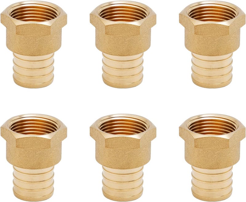 SUNGATOR 6-Pack PEX 1" x 3/4" NPT Female Threaded Adapter Crimp Fitting, No Lead Brass - Image 1