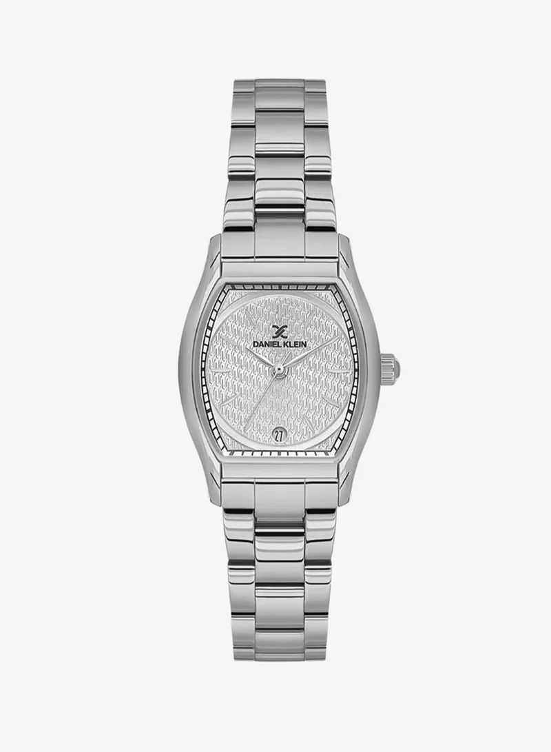 DANIEL KLEIN Women's Stainless Steel Silver Alloy Case Analog Silver Barrel Sunray Dial Japanese Quartz Premium 50 Meters Water Resistant