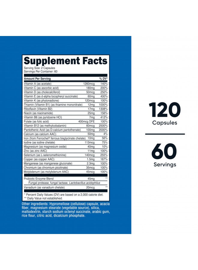 Nutricost نوتريكوست متعدد الفيتامينات مع البروبيوتيك 120 كبسولة نباتية - مليء بالفيتامينات والمعادن - Image 3