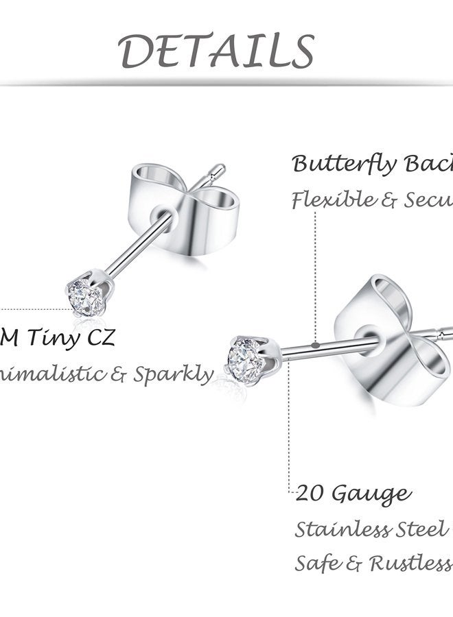 Tornito 20 Pairs 20G 2mm Tiny Stud Earrings 316L Stainless Steel Small CZ Ball Earring Set For Men Women - Image 2