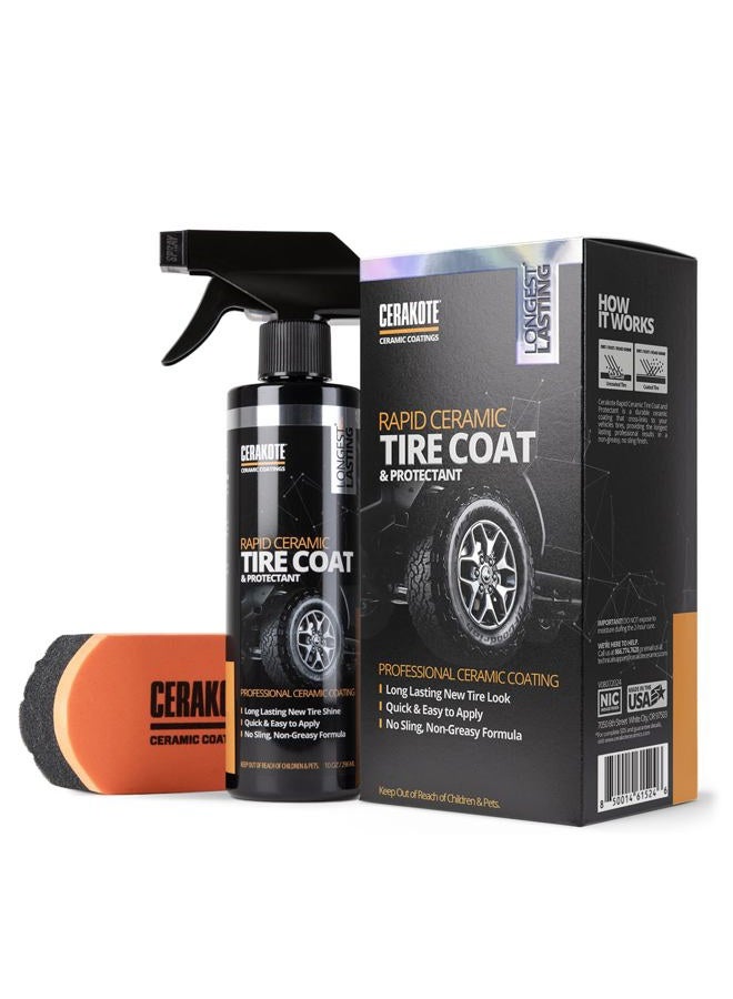 CERAKOTE Rapid Ceramic Tire Coat – Showroom New Tire Shine – Deep Tire Black Finish – Lasts Up to 10x Longer – No Sling, Non-Greasy Ceramic Tire Coating for Car, Truck & SUV – Easy Application (10oz) - Image 1
