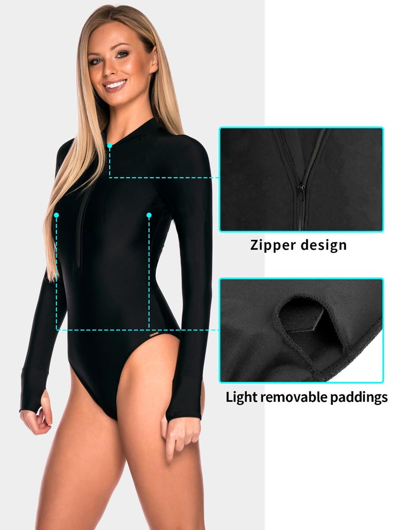 RELLECIGA Women's Black Long Sleeve Rash Guard One Piece Large - Image 4