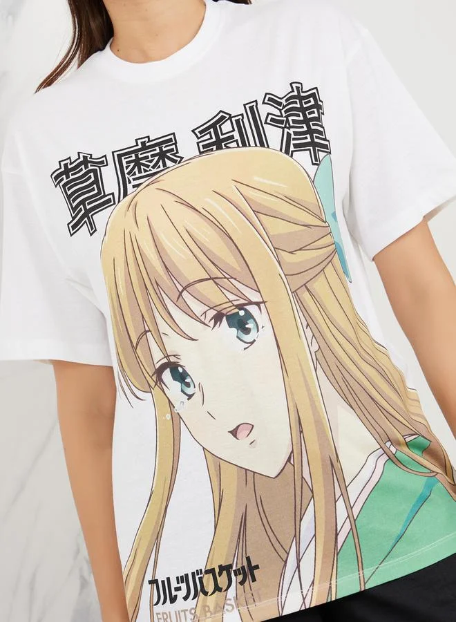 Styli Oversized Anime Print Longline T-shirt