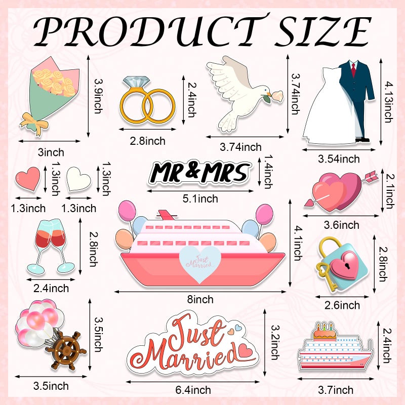 Hoteam 14 Pcs Just Married Cruise Door Magnets Wedding Refrigerator Decorations Cruise Cabin Door Sign for Stateroom Ship Car Honeymoon Anniversary Wedding Party Panel Tailgate Decor - Image 2