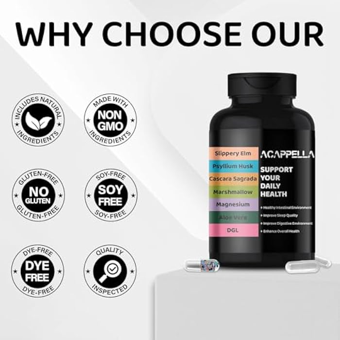ACappella NATURALS ACAPPELLA Magnesium Glycinate Probiotic for Women Psyllium Husk Capsules Slippery Elm with Marshmallow Root Aloe Vera Capsules Cascara Sagrada DGL Extract Supplement - Image 4