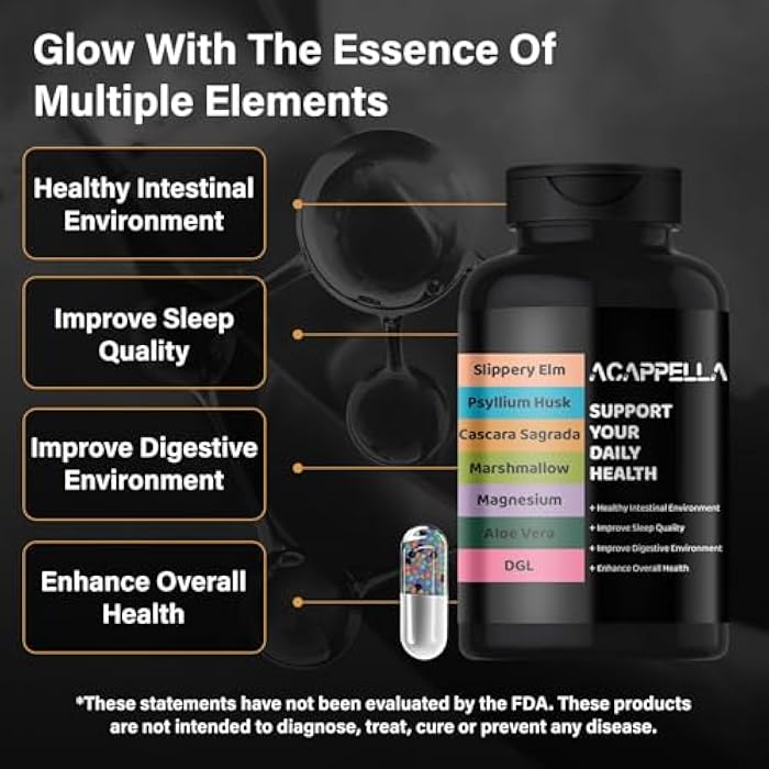 ACappella NATURALS ACAPPELLA Magnesium Glycinate Probiotic for Women Psyllium Husk Capsules Slippery Elm with Marshmallow Root Aloe Vera Capsules Cascara Sagrada DGL Extract Supplement - Image 2