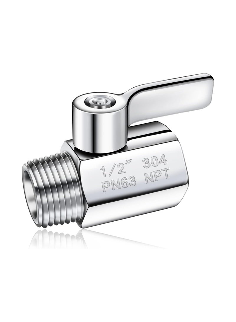 SYOSI Showerhead Shut Off Valve 304 Stainless Steel Mini Ball Valve(1/2" Female X Male) NPT Thread with Stainless Handle Water Flow Control Valve Regulator Shower Head Flow Control Valve  - Image 1