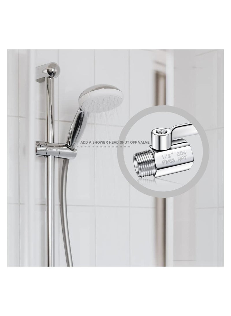 SYOSI Showerhead Shut Off Valve 304 Stainless Steel Mini Ball Valve(1/2" Female X Male) NPT Thread with Stainless Handle Water Flow Control Valve Regulator Shower Head Flow Control Valve  - Image 2