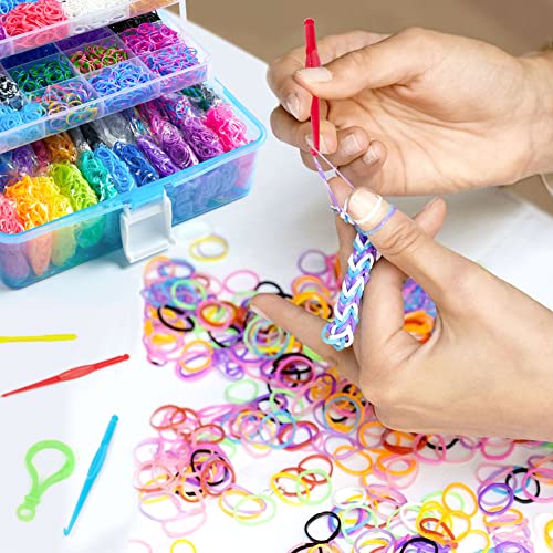 INSCRAFT 17500+ Rubber Loom Bands with 3 Layer Blue Container, 28 Colors, 600 S-Clips, 352 Beads, 40 Cartoon Pendant, Bracelet Making Refill Kit for Kids - Image 4