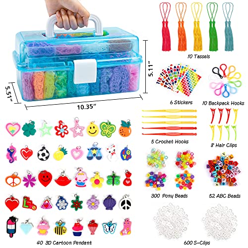 INSCRAFT 17500+ Rubber Loom Bands with 3 Layer Blue Container, 28 Colors, 600 S-Clips, 352 Beads, 40 Cartoon Pendant, Bracelet Making Refill Kit for Kids - Image 2