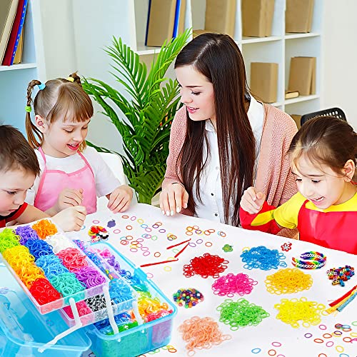 INSCRAFT 17500+ Rubber Loom Bands with 3 Layer Blue Container, 28 Colors, 600 S-Clips, 352 Beads, 40 Cartoon Pendant, Bracelet Making Refill Kit for Kids - Image 5