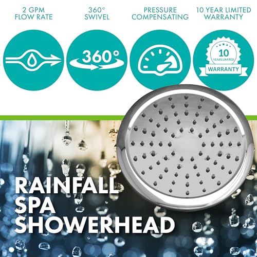 Niagara Conservation N9520CH Rainfall Spa 1-Spray with 2 GPM 8-in. Wall Mount Adjustable Fixed Shower Head in Chrome, 1-Pack | Bathroom Shower Head Sprayer with Pressure Compensation - Image 2