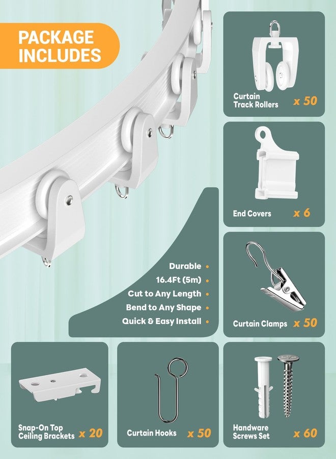 MERDTTES Flexible Bendable Ceiling Curtain Track, 16.4FT (5m), Curtain Track Ceiling Mount for Window, Sliding Curtain Track System, Room Divider for RV, Bathroom, Ceiling Curtain Rod, White - Image 2