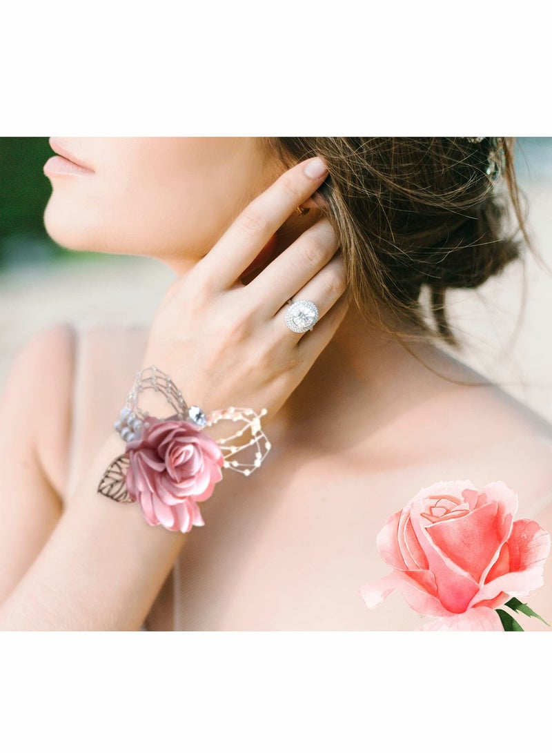 KASTWAVE Rose Corsage Bracelet Set, 2 Pcs Floral Wedding Wrist Corsage with Rhinestone and Pearl - Image 4
